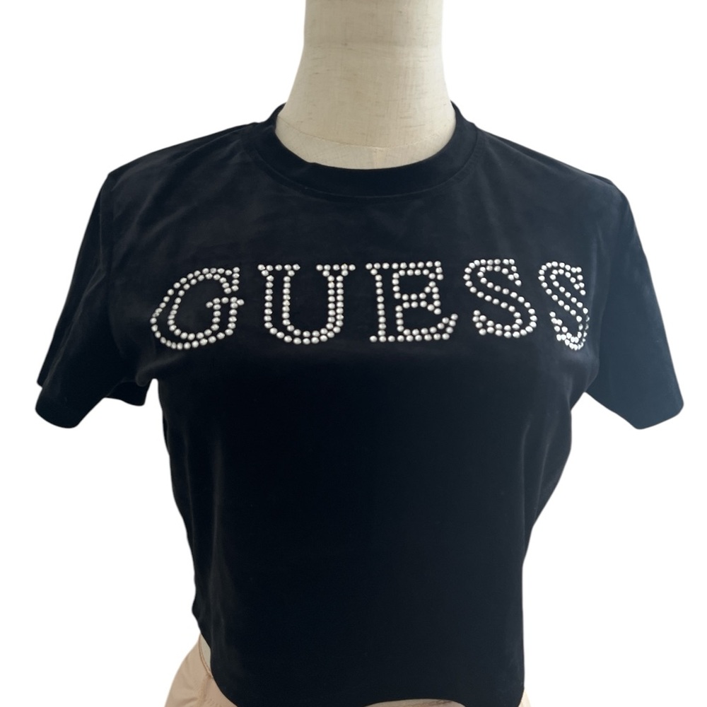 GUESS Velvet Black Embellished With Rhinestones crop Size M